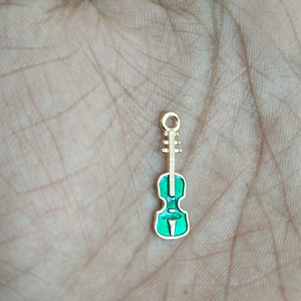 Gold Tone Green Violin Charm Pendant